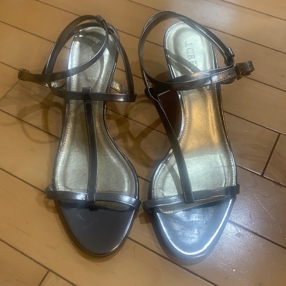 J. Crew metallic silver pewter color sandal size 7.5 women’s worn maybe 2 times